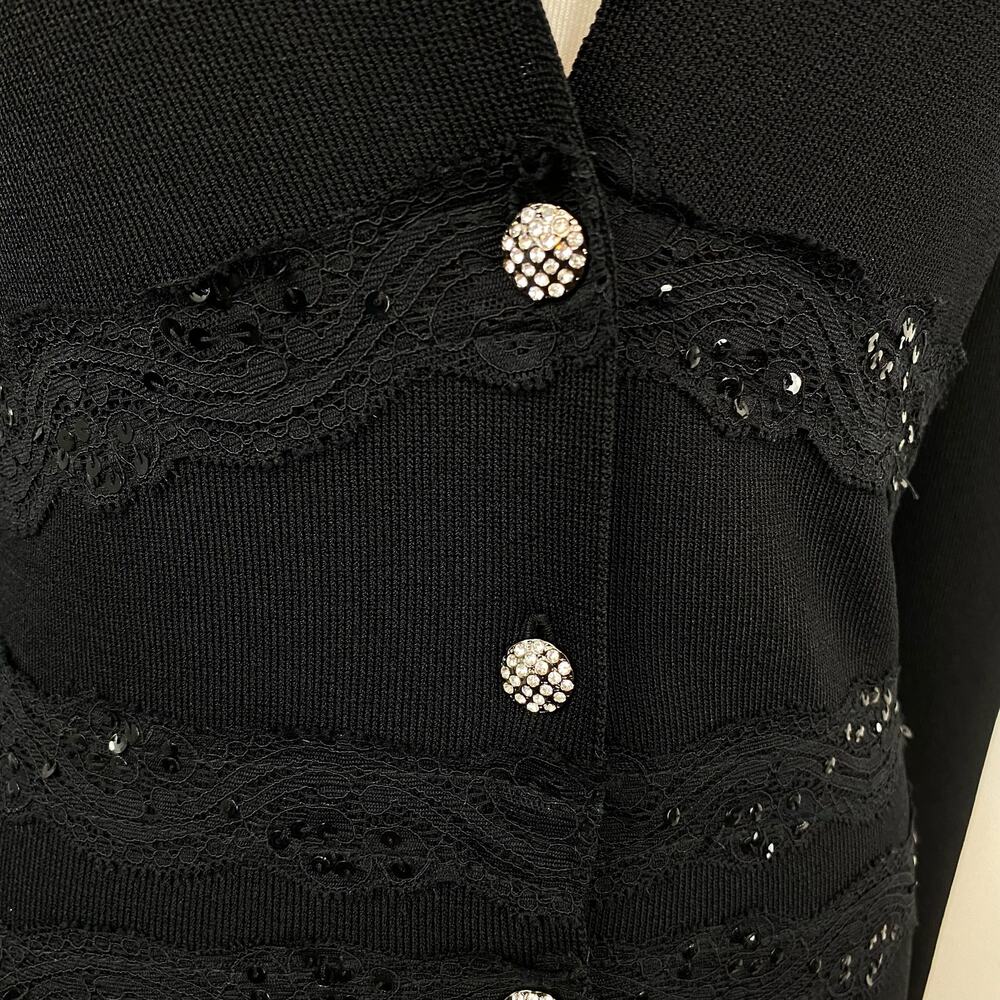 Vertigo Paris Black Lace & Sequin Button Front Knit Cardigan Sweater Small - Picture 5 of 11